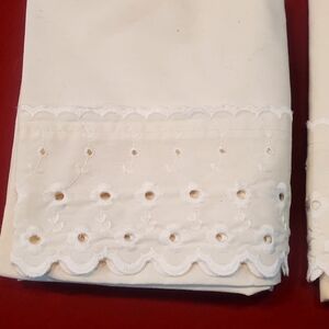 2 Vintage Ivory eyelet pillowcases Made in USA Standard Queen Cottagecore Spring
